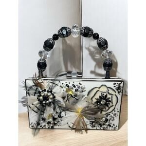 Vintage Mary Frances Hand Beaded Feather Handbag